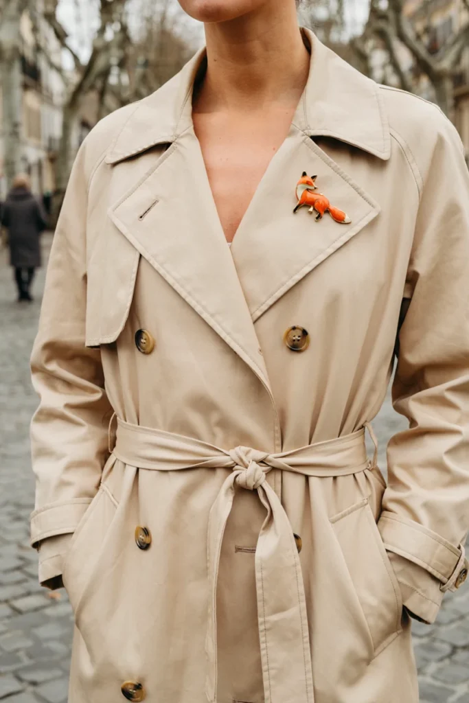 Retro Animal Brooch with Trench Coat