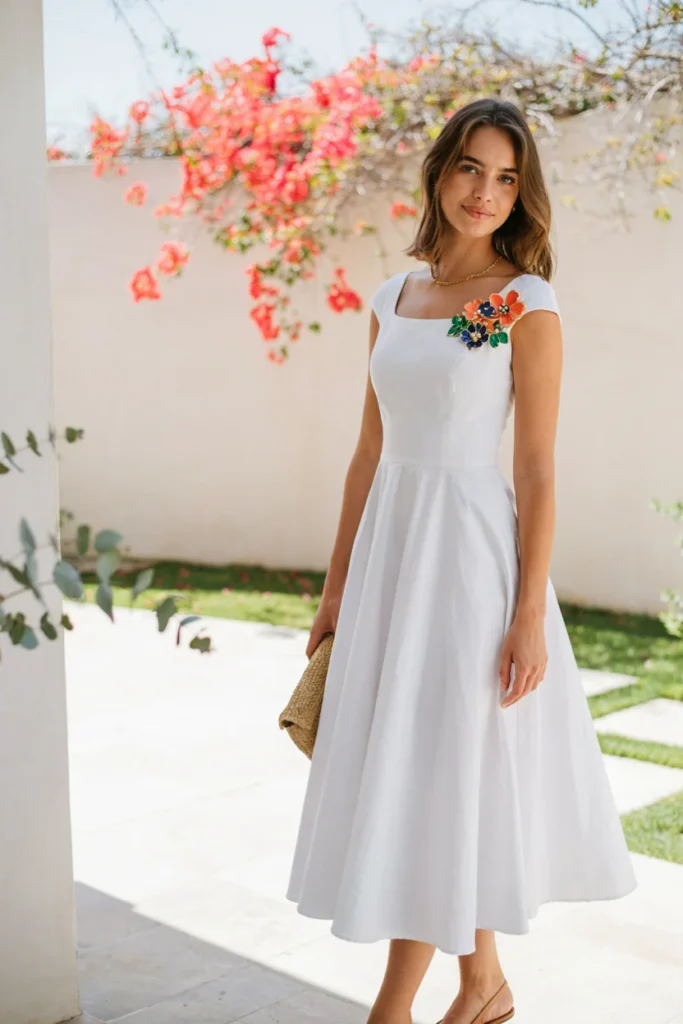 Statement Brooch with Little White Dress