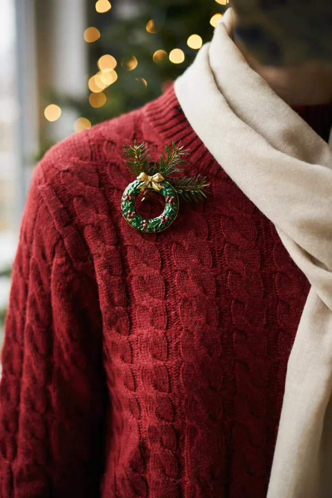 Vintage Christmas Brooch with Holiday Sweater