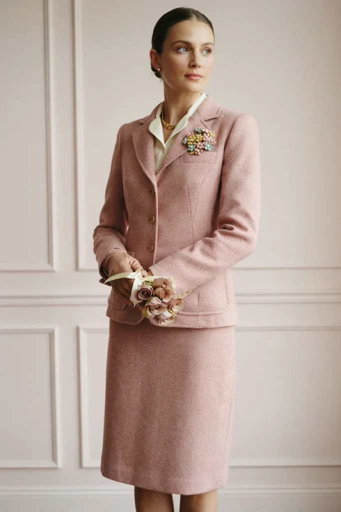 Vintage Flower Bouquet Brooch with Tweed Suit