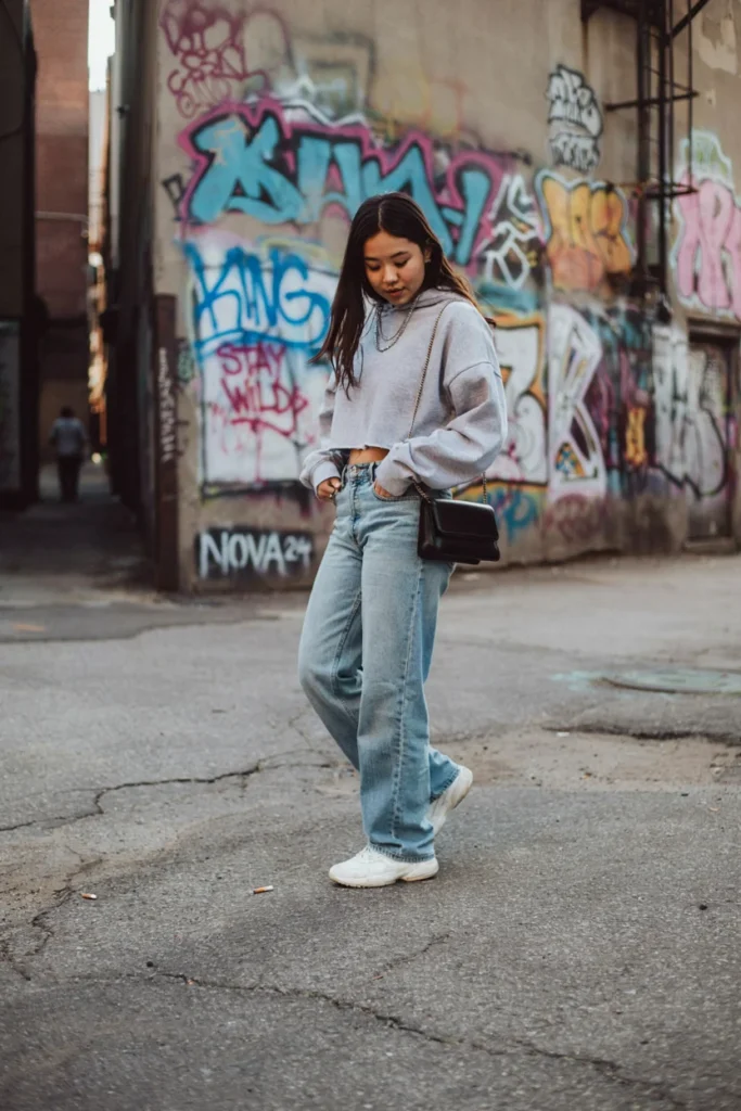 Baggy Jeans with Cropped Hoodie