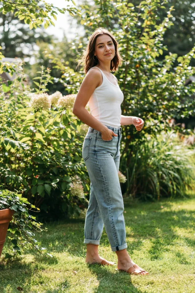 Boyfriend Jeans with Tank Top