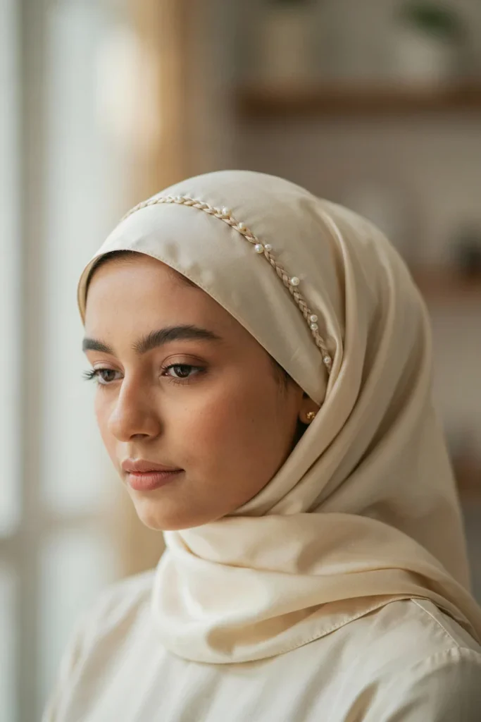 Braided Hijab Style with Pearls