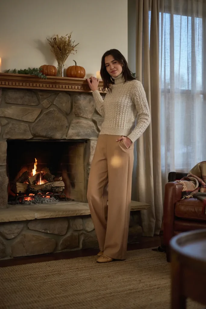  Cable Knit Turtleneck and Trousers