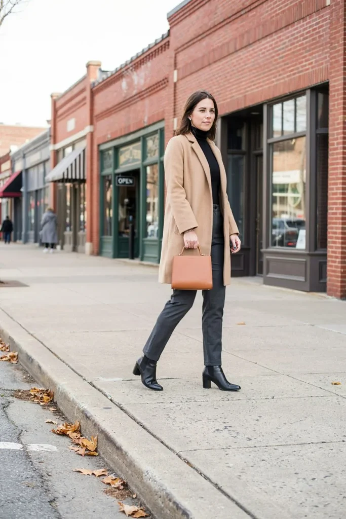 Camel Coat with Tailored Trousers