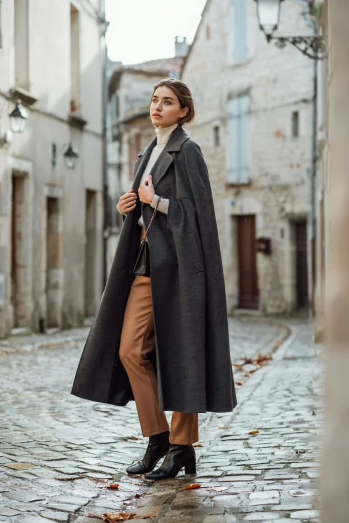 Cape Coat Over Fitted Sweater