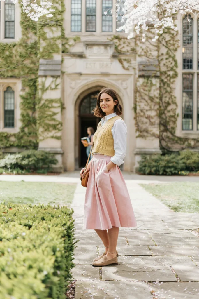 Cardigan Vest with Pleated Skirt