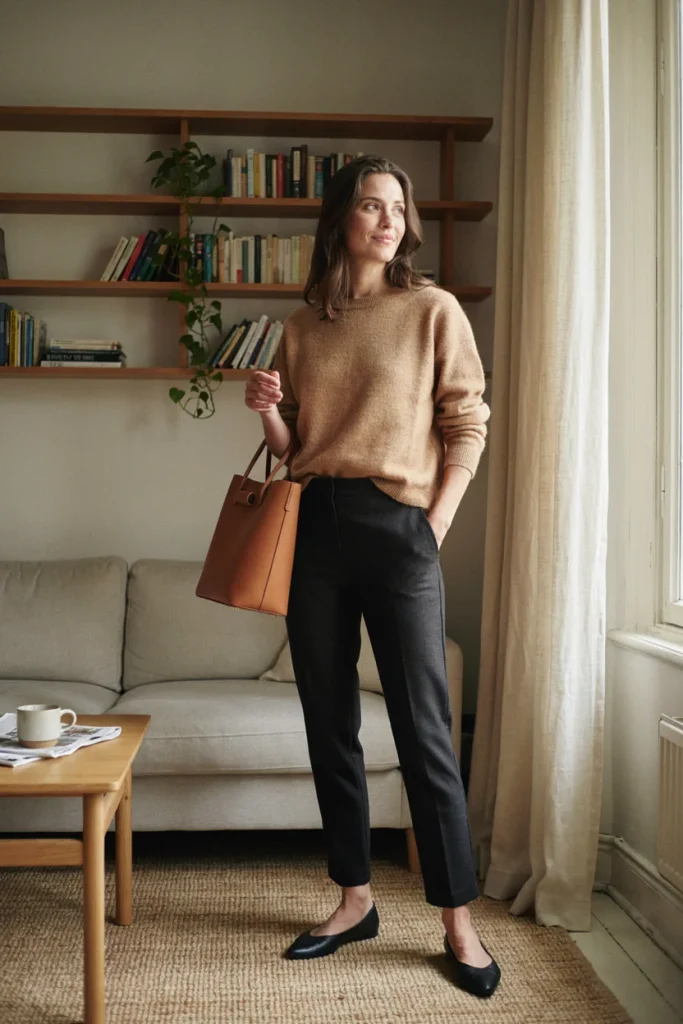 Cashmere Sweater with Tailored Trousers