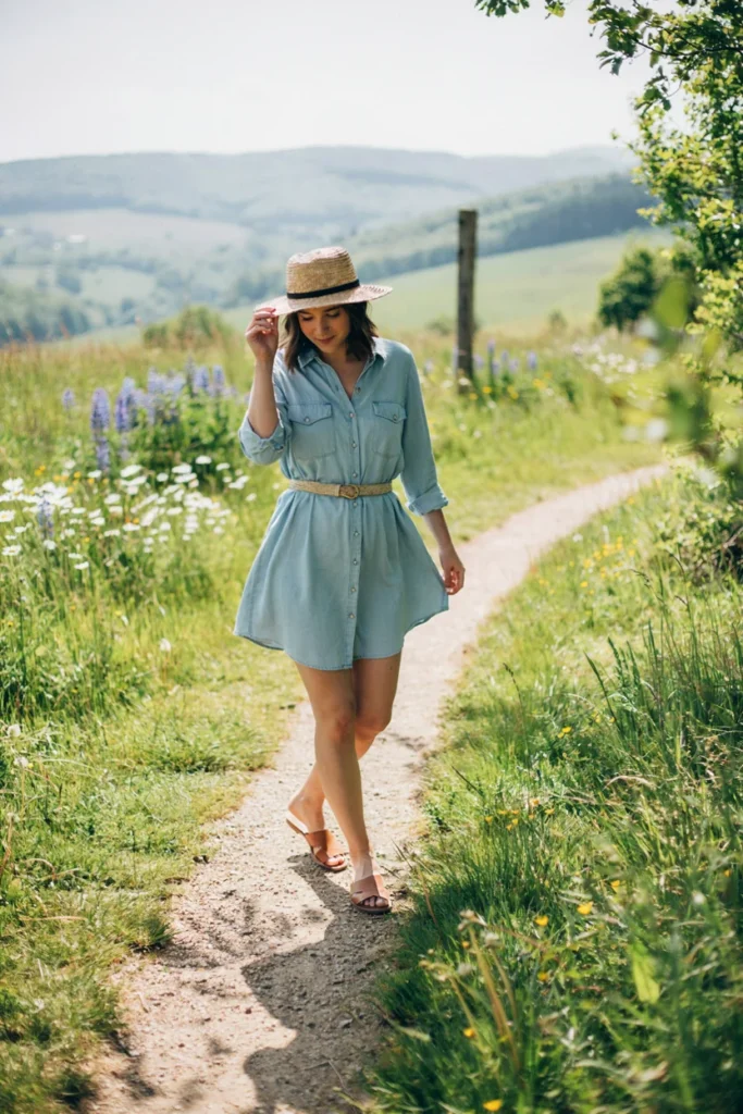 Chambray Shirt Dress with Sandals