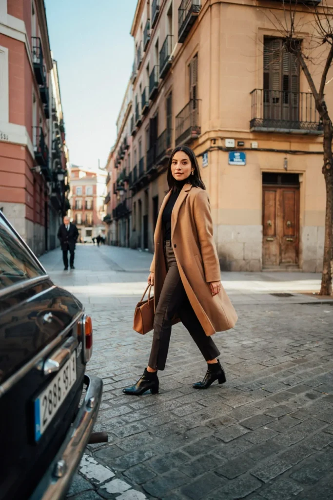 Outfit Ideas February 2026 Chic Wool Coat and Ankle Boots for Madrid Winter Streets