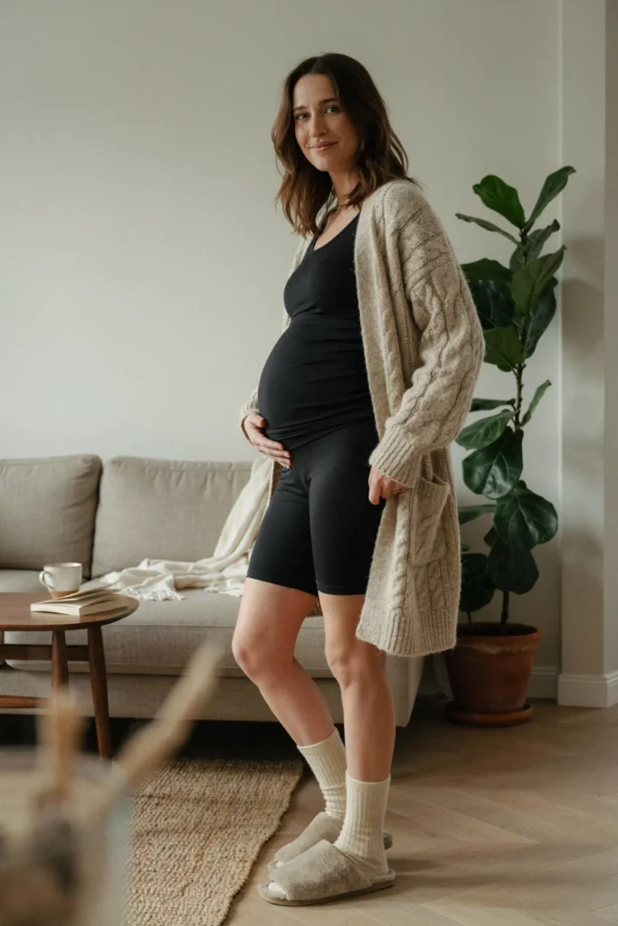 Chunky Cardigan with Bike Shorts