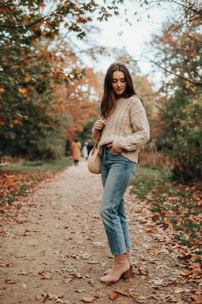 Chunky Knit Sweater with Straight-Leg Jeans