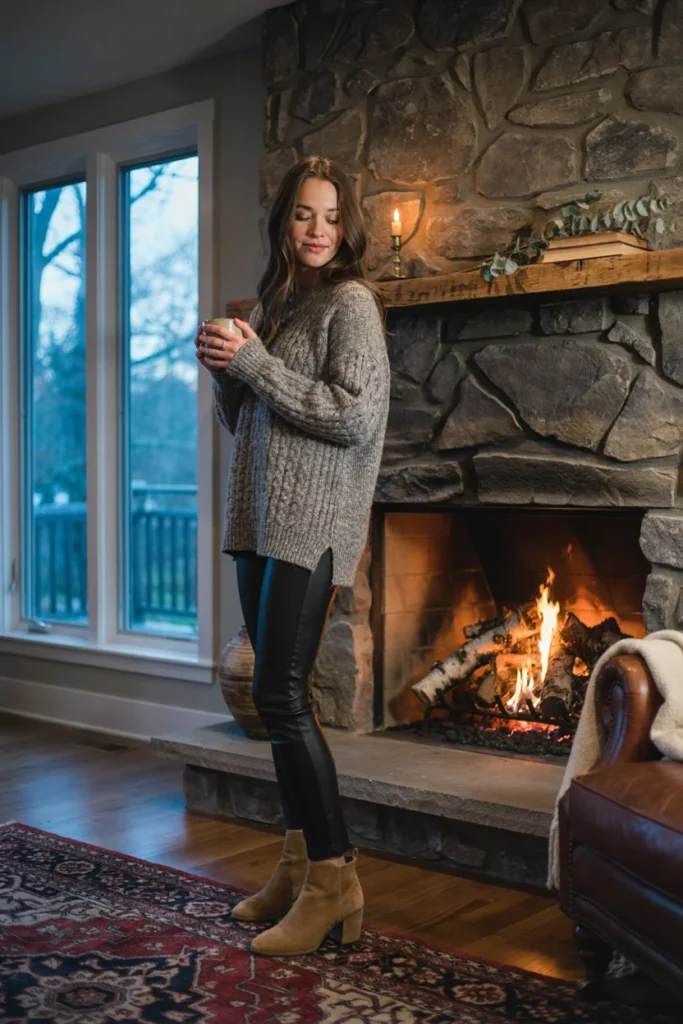 Chunky Sweater with Leather Leggings