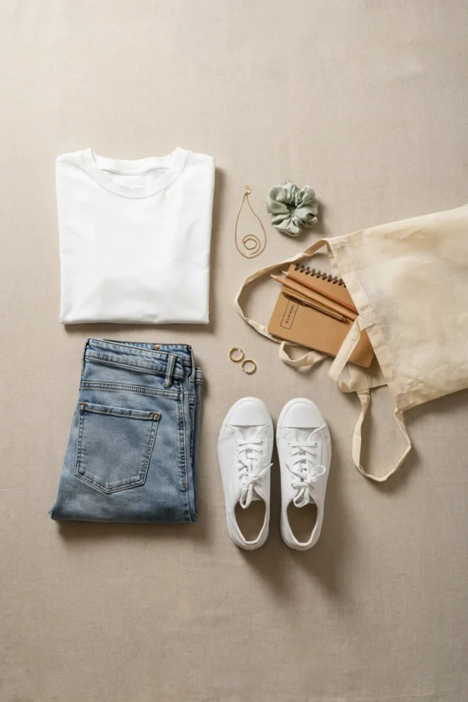 Back to School Outfit Ideas Classic Denim & White Tee Combo