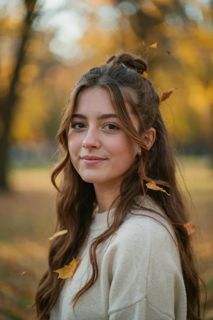 Fall Hairstyles for School Classic Half-Up Half-Down Style