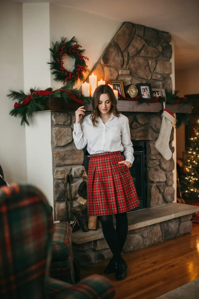  Classic White Shirt with Tartan Skirt