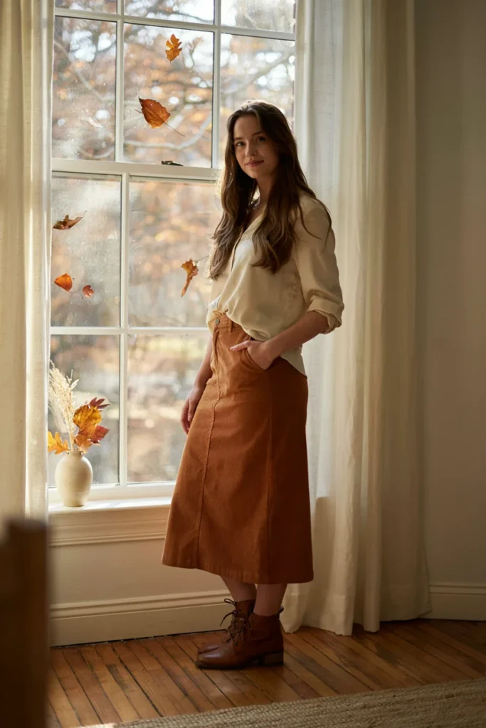 Corduroy Skirt and Blouse