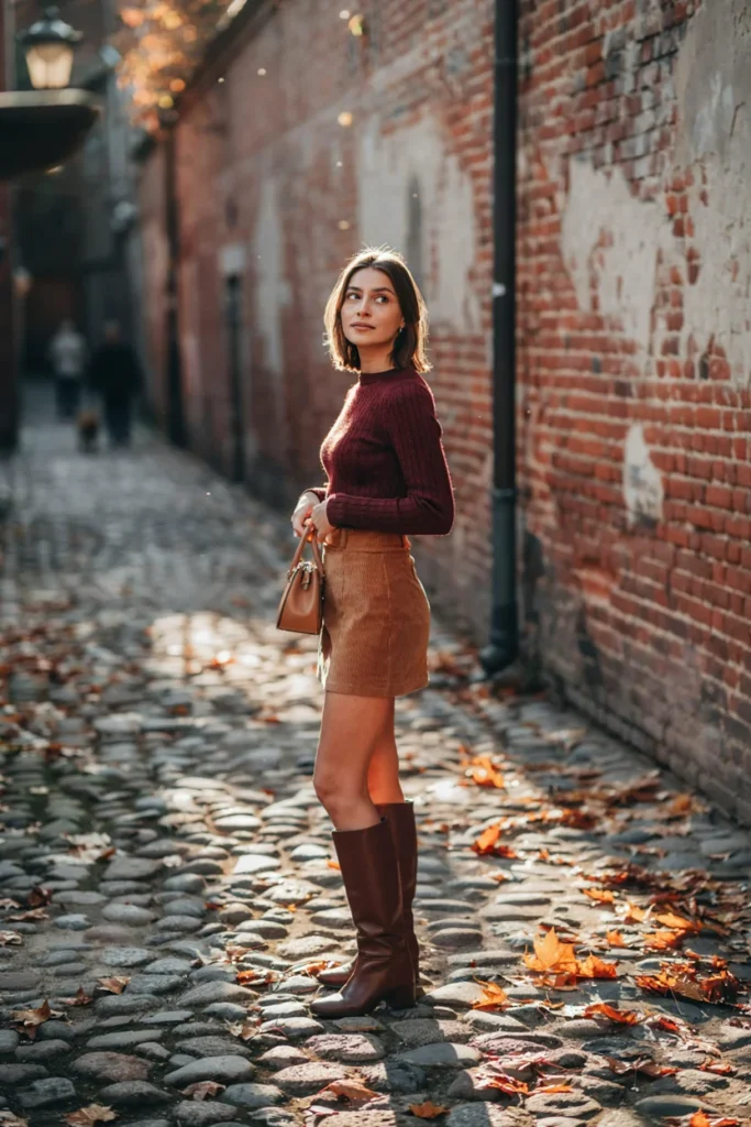 Corduroy Skirt with Fitted Sweater