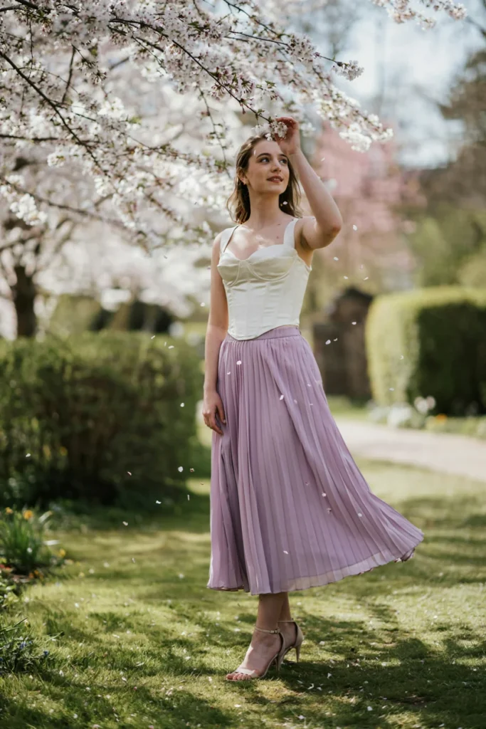 Corset Top with Pleated Midi Skirt