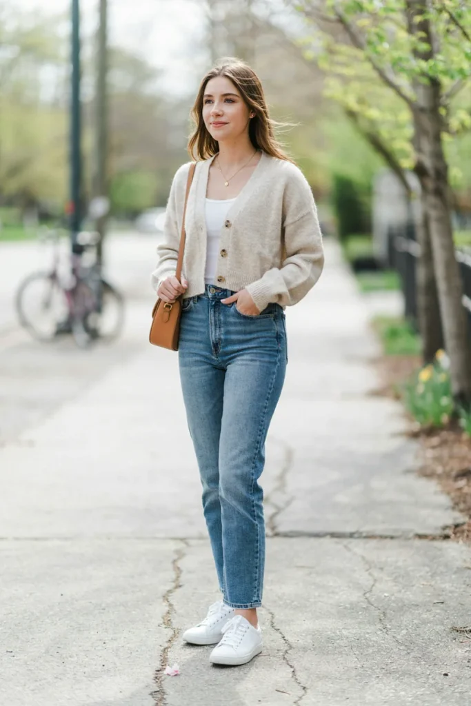Cropped Cardigan with High-Waist Jeans