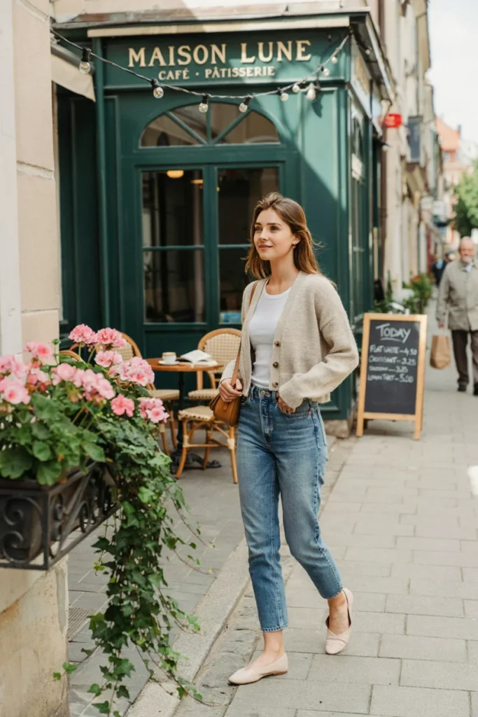 Cropped Cardigan with High-Waisted Jeans