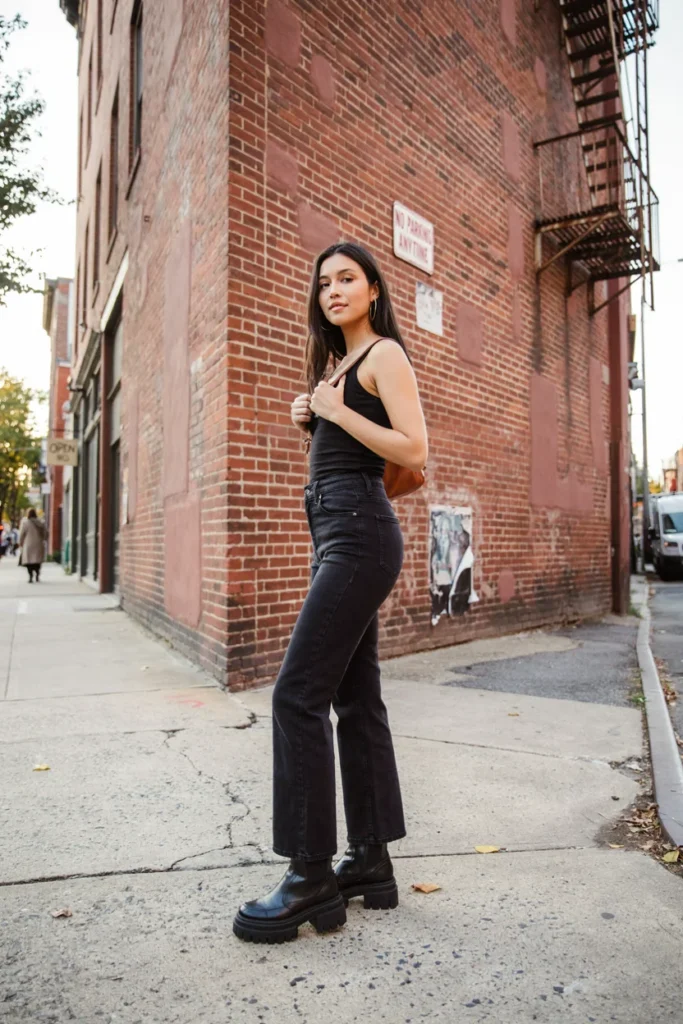 Cropped Flare Jeans with Platform Boots