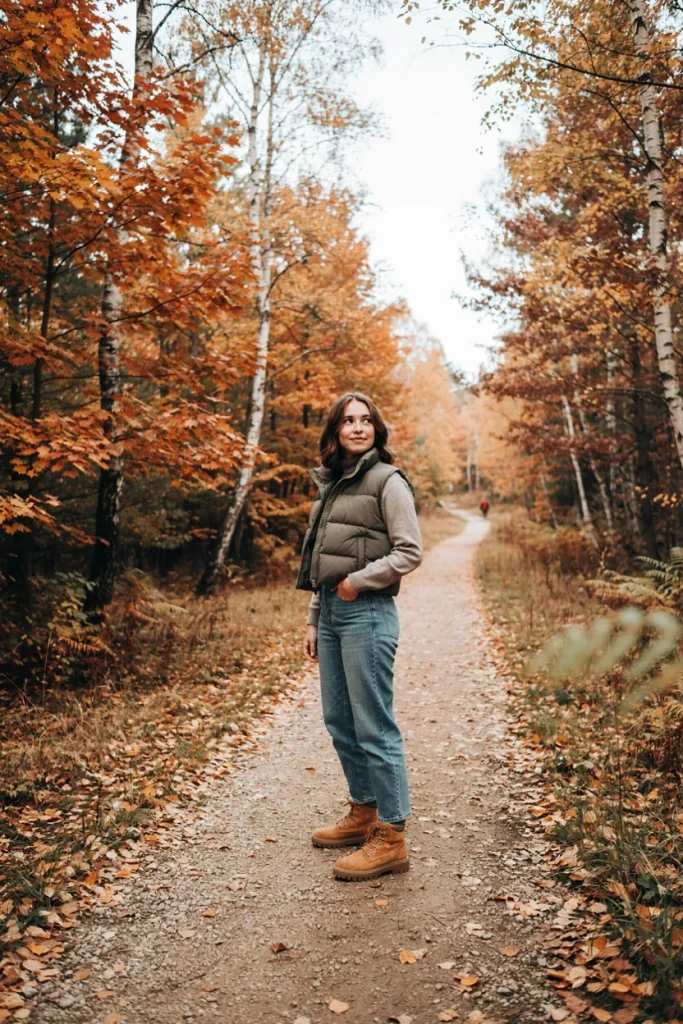 Cropped Puffer Vest with Jeans