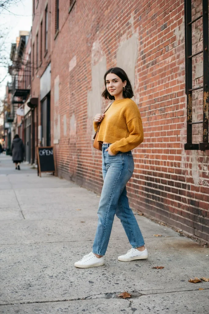 Cropped Sweater with High-Waisted Jeans