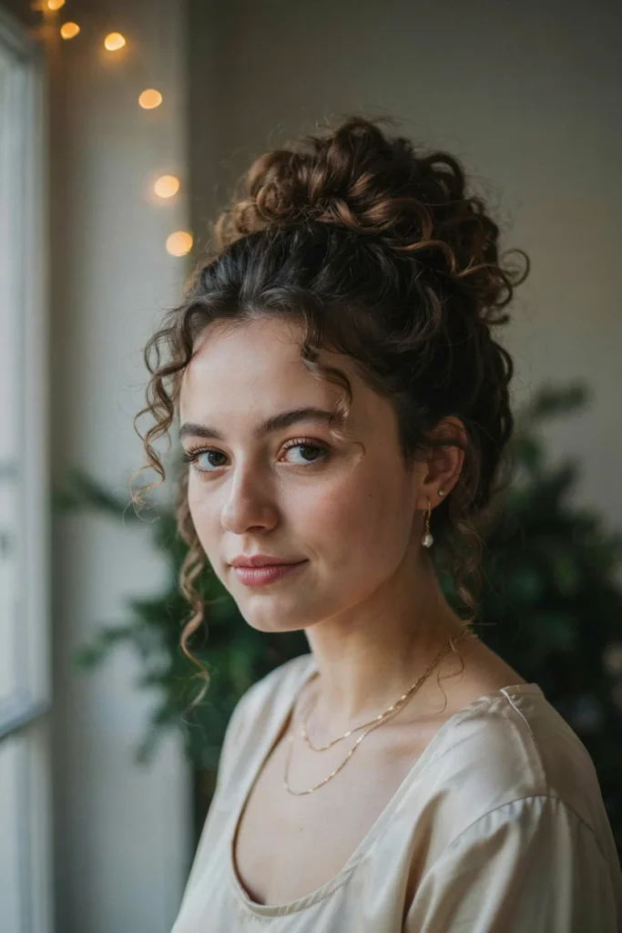 Curly Updo with Face-Framing Tendrils