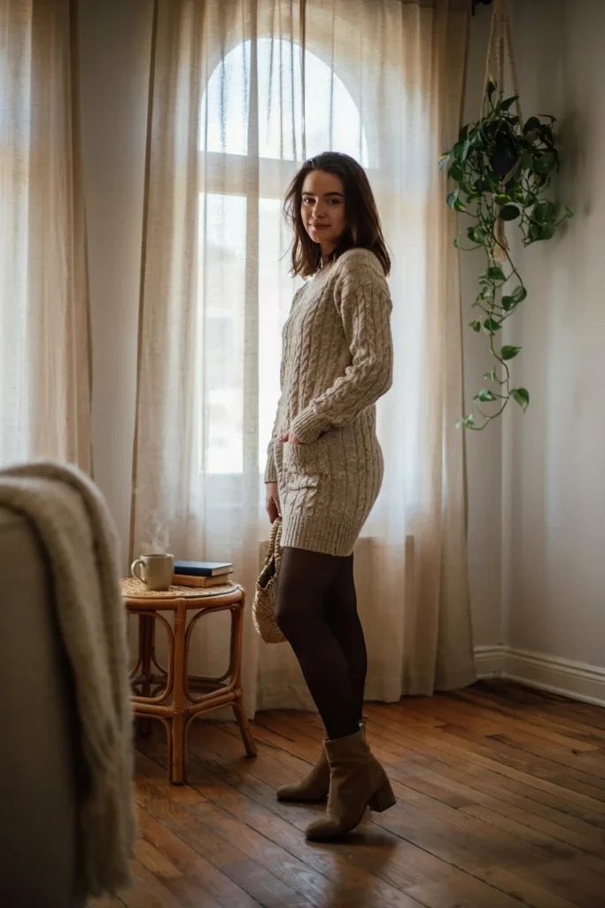 Cute Sweater Dress with Tights