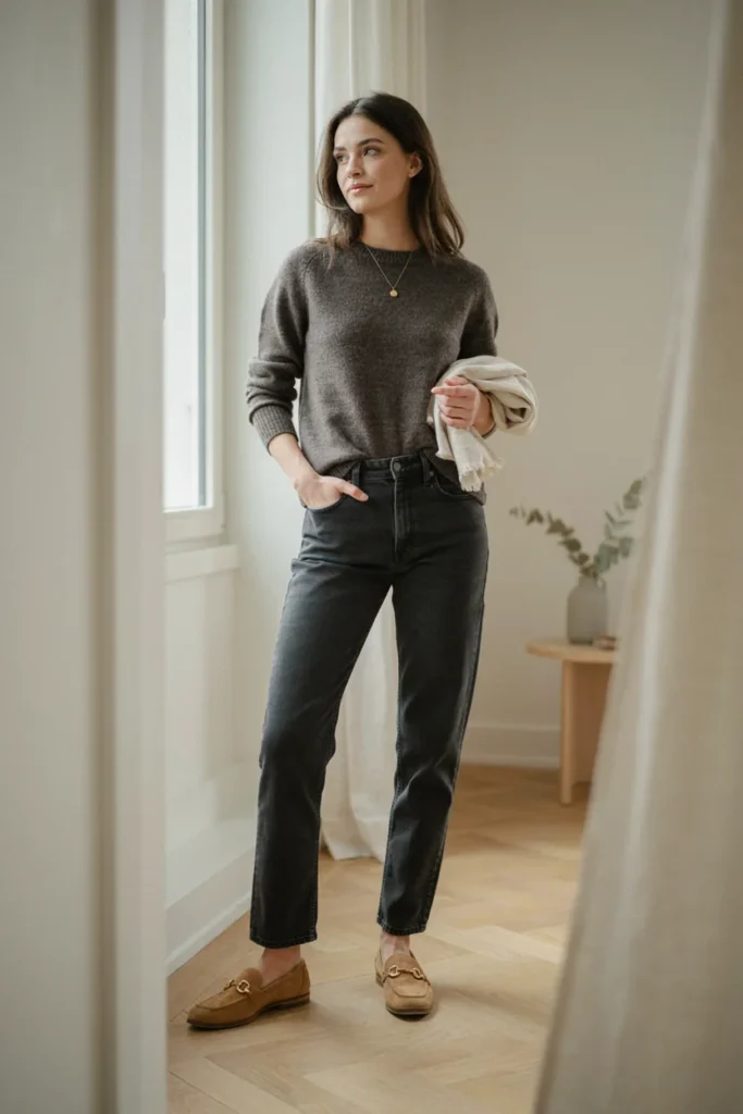 Elegant Jeans Outfits Ideas Dark Denim with Cashmere Sweater