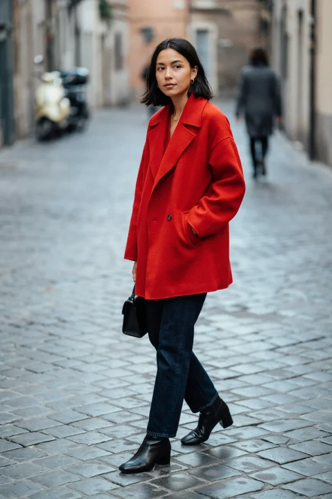 Dark Wash Jeans with Statement Coat