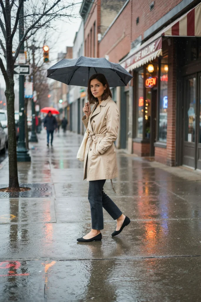 Dark Wash Jeans with Trench Coat