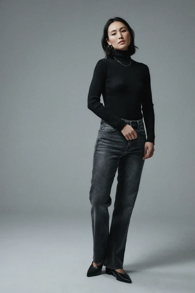 Dark Wash Jeans with Turtleneck