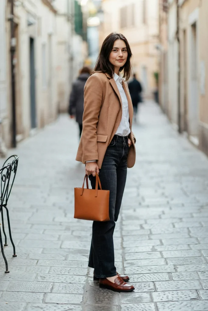 Dark Wash Straight Jeans with Blazer