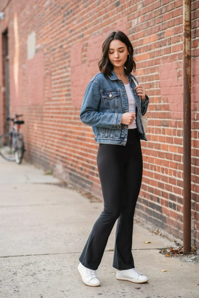 Denim Jacket and Flared Leggings Combo