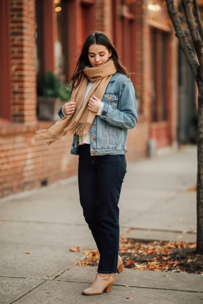  Denim Jacket and Scarf Layering for Casual Warmth