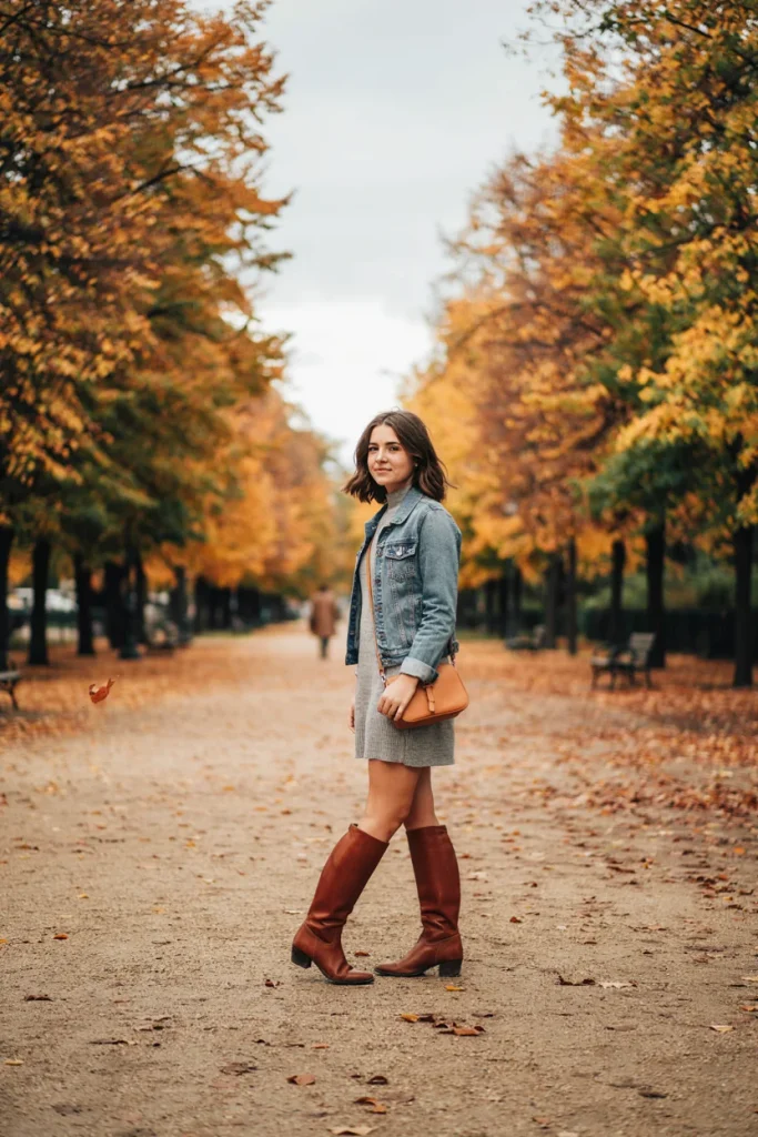 Denim Jacket with Sweater Dress