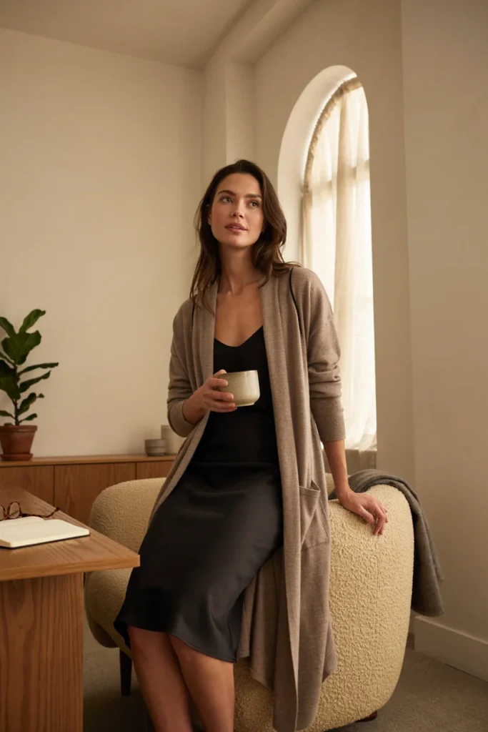 Draped Cardigan and Slip Skirt