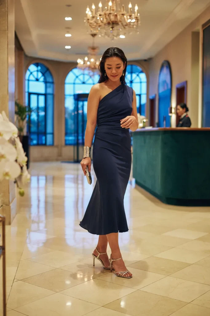 Draped One-Shoulder Dress for Elegant Asymmetrical Style