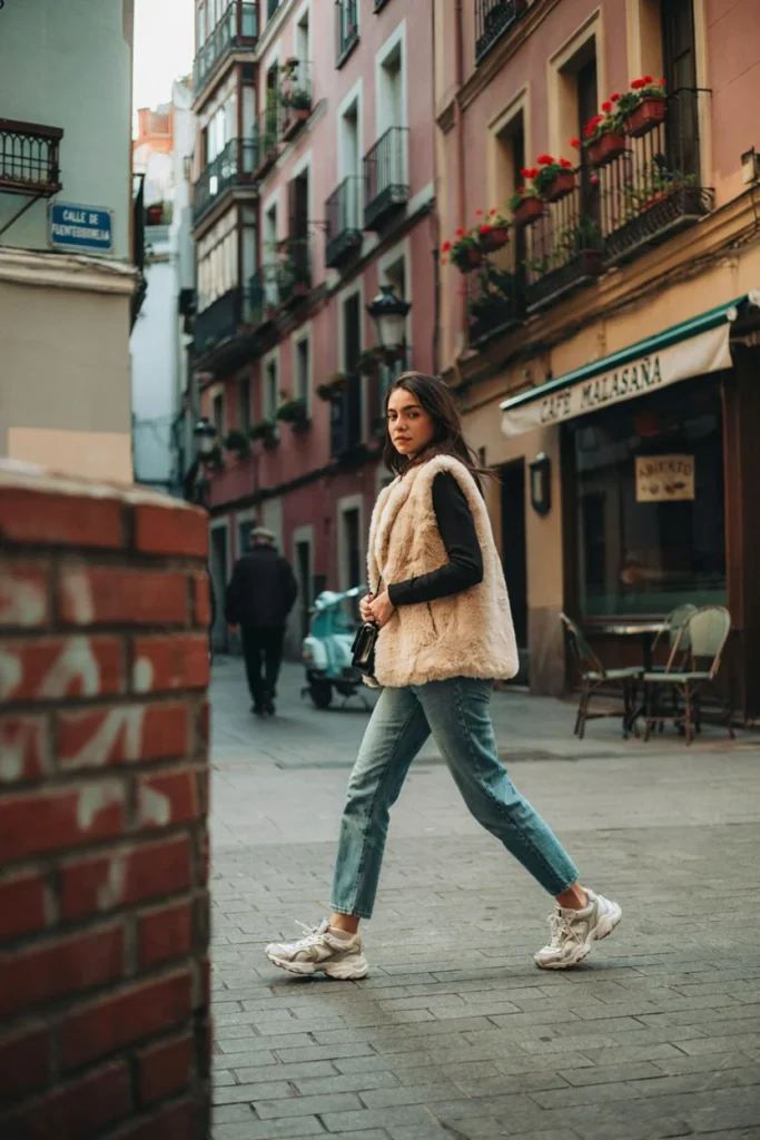  Faux Fur Vest and Denim for a Trendy Casual Look
