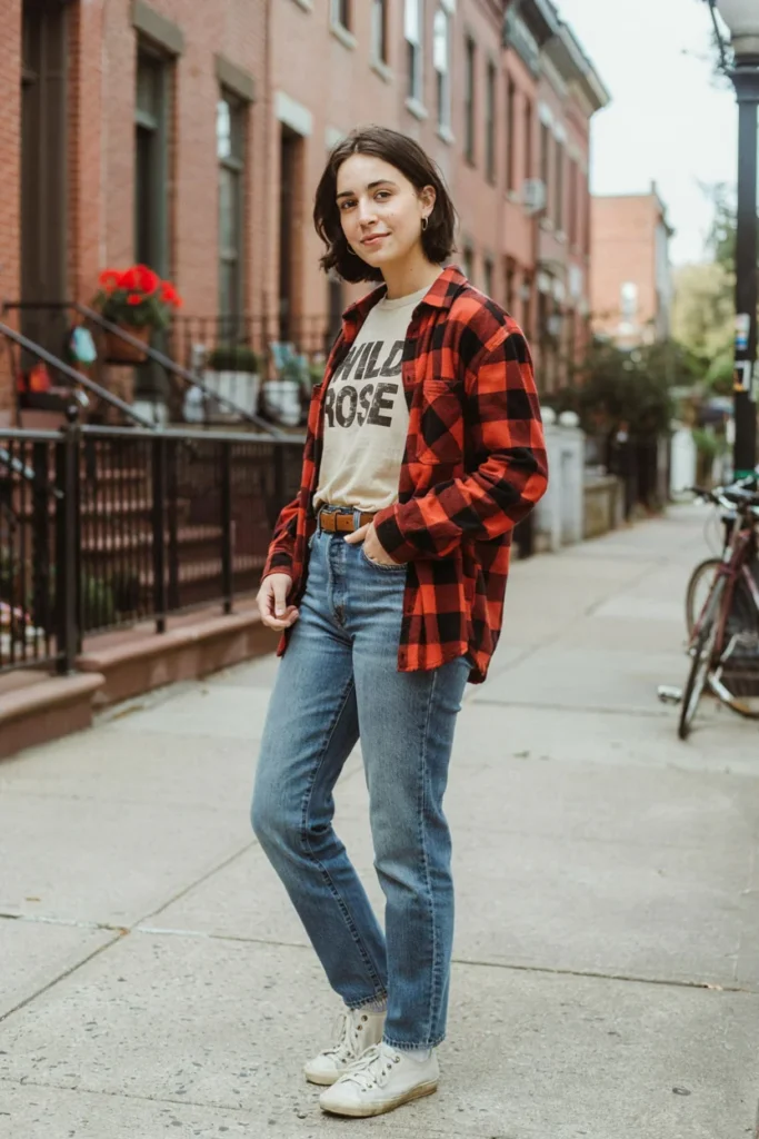 Flannel Shirt Layered Over Graphic Tee