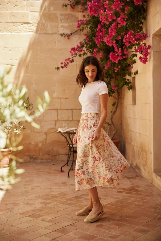  Floral Wrap Skirt with Fitted Tee