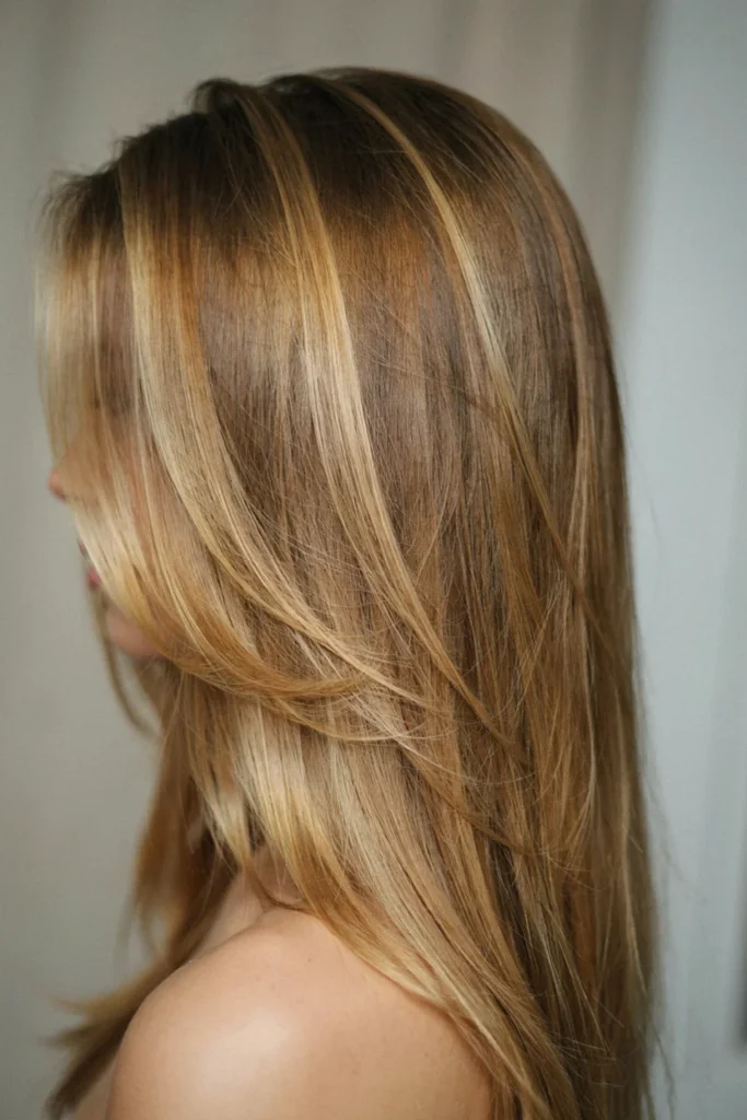 Halo Hair Color 2026 Golden Blonde Halo on Chestnut Brown Base