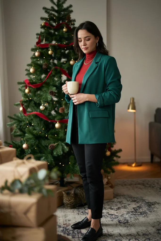 Green Blazer with Red Turtleneck