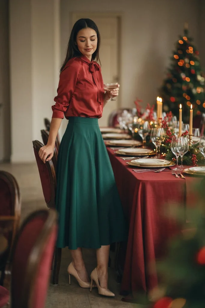 Green Skirt with Red Blouse