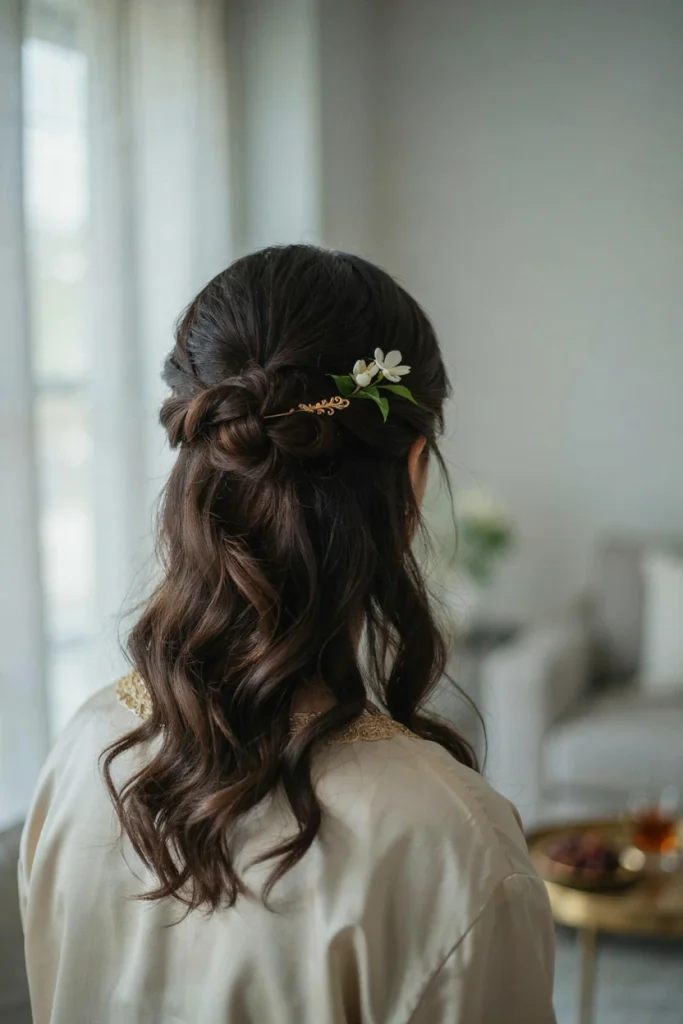 Half-Up Twisted Bun with Curls