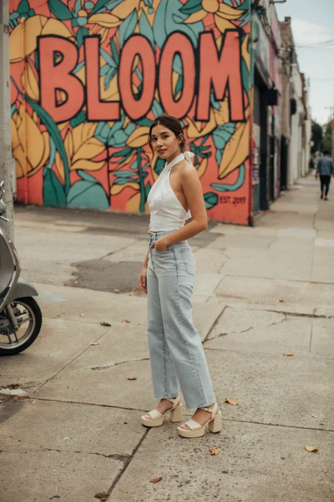  Halter Top with Wide-Leg Denim