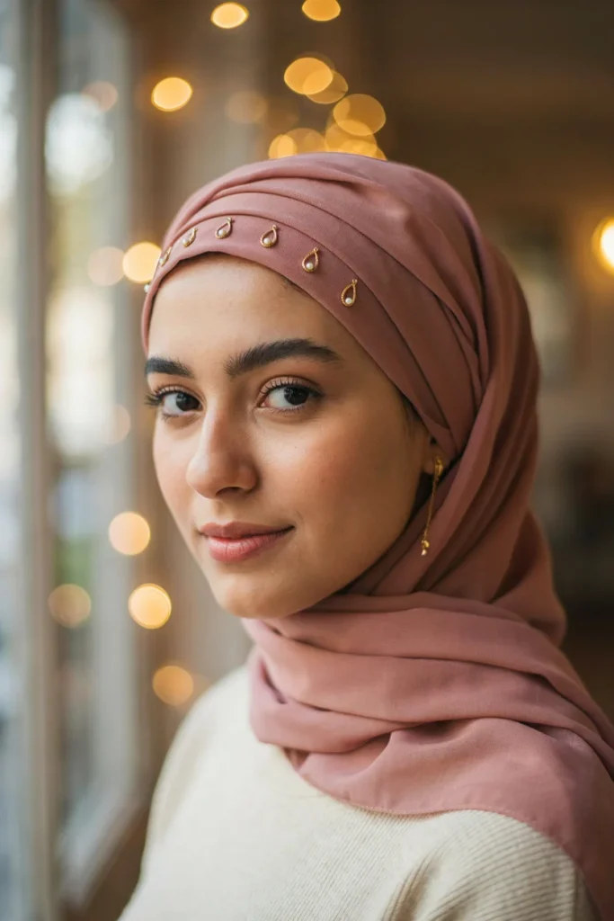 Hijab Turban Style with Gold Accessories