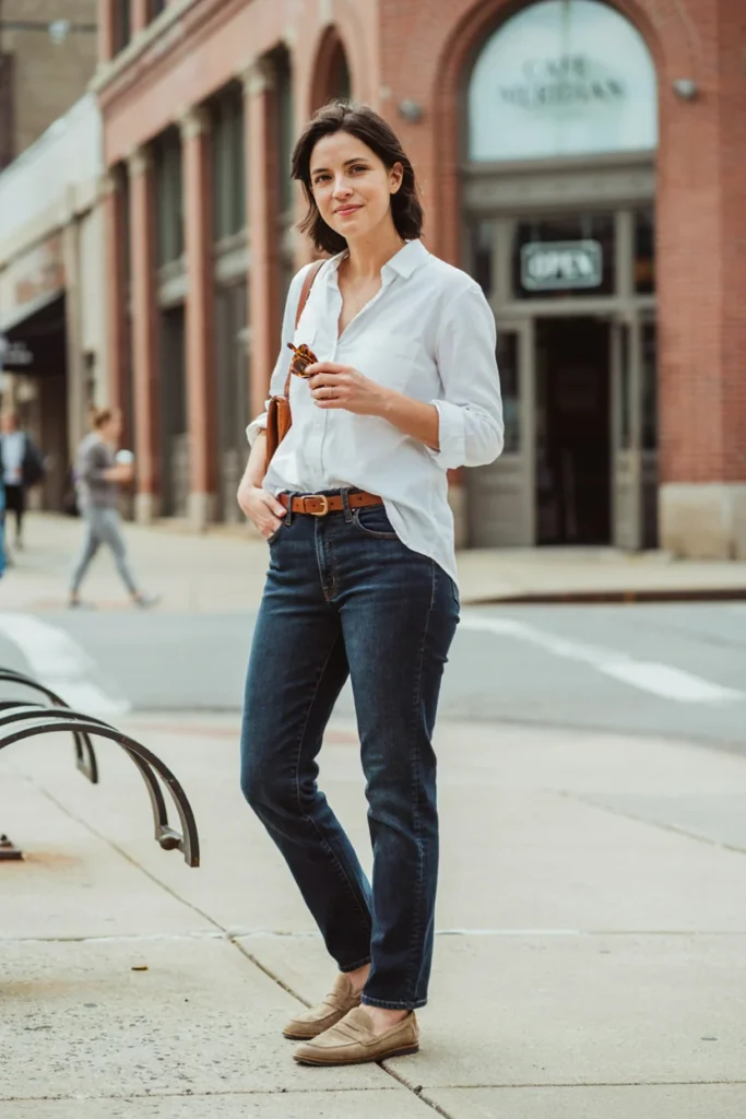 Jeans and Structured White Shirt